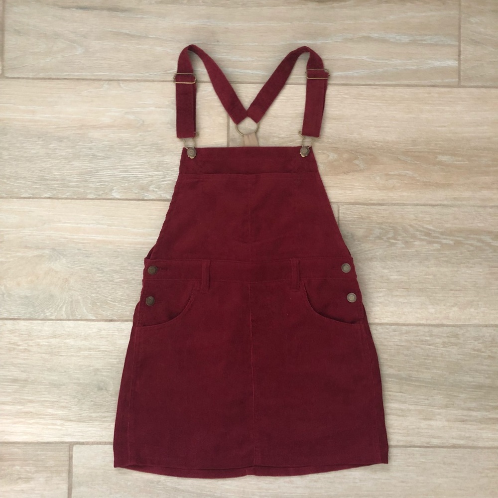 Red Corduroy Overall Mini Dress